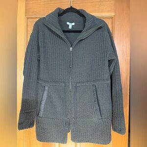 FLX Men’s Army Green Zip‎ Front Hooded Fleece Jacket Medium Textured Knit Casual